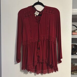 Knox Rose Red 3/4 Sleeve Tie Front Blouse